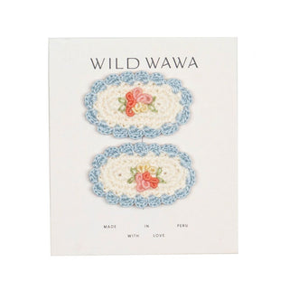 Wild Wawa Crochet Clip Set- Ivory/Blue New with Tags, o/s