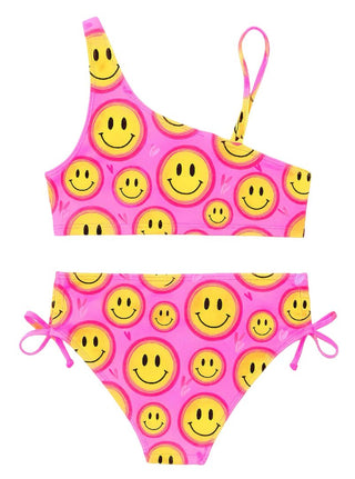 Limeapple Smiley Face One Shoulder Bikini Swimsuit, 8-10 years