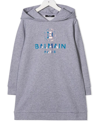 Balmain Grey Sweater Dress with Iridescent Balmain Logo, 8 years