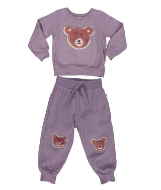 Hux Purple Bear Sweatshirt and Sweatpant Set with Fuzzy Bears, 4 years