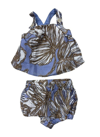 Banana Republic Leafy Print Blue and Tan Set with Tank and Bloomers, 3-6 months