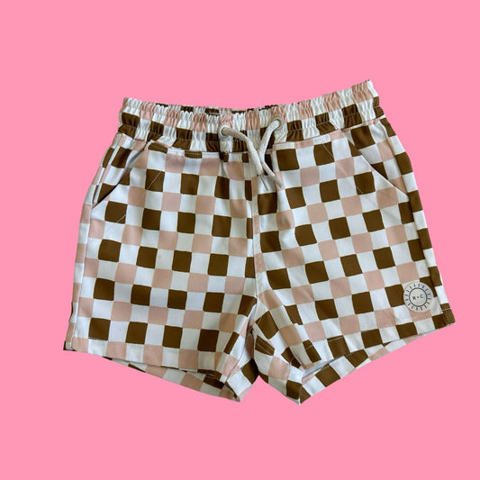 Rylee + Cru Checkered swim shorts, 12-18m
