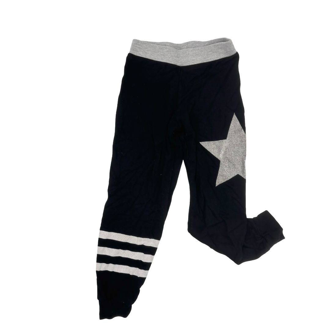 Flowers By Zoe Black Cotton Joggers with Grey Star and Stripes, medium