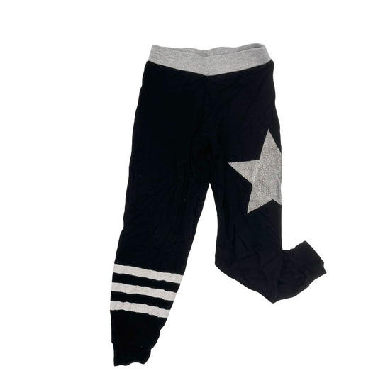 Flowers By Zoe Black Cotton Joggers with Grey Star and Stripes, medium