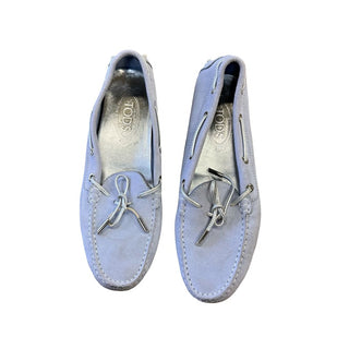Tod's Gommino Driving Shoes in Light Blue Suede with Silver Details, eu 39.5 big kid