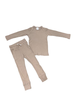 Beige Mebie baby Ribbed long sleeve and pant set, 3 years
