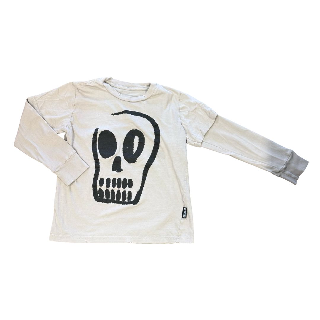 Nununu Taupe Tshirt/Long Sleeve Sleeve with Skull, 6-7 years