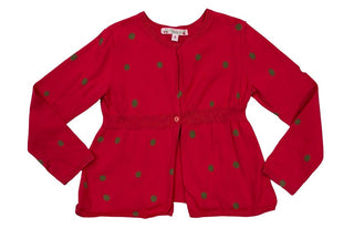 Bonpoint Red Knit Cardigan with Green Dots, 4 years