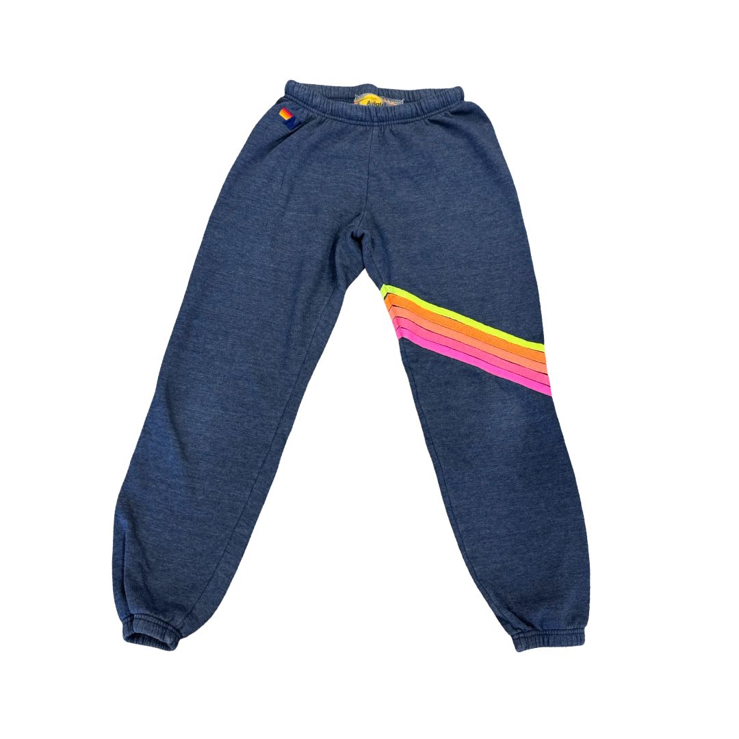 Aviator Nation Blue Sweatpants with Neon Rainbow, womens small