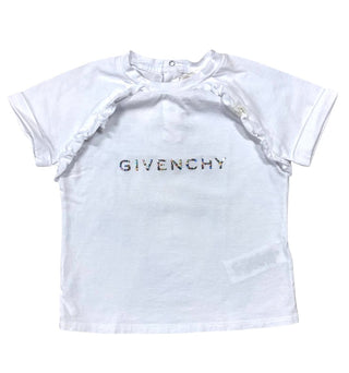 Givenchy White Ruffle Tee with Holographic Logo, 2 years