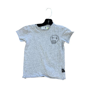 Nununu Grey T-Shirt with Skull Face on Right Chest, 3-4 years
