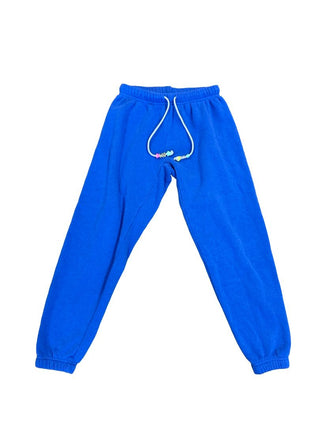 Katie J Blue sweatpants with beaded drawstring