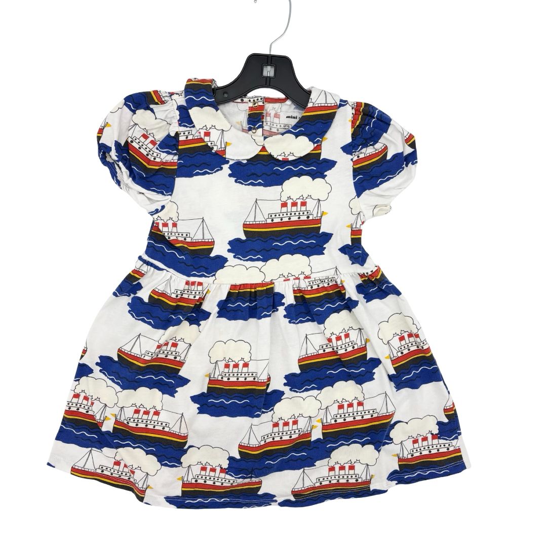 Mini Rodini white w/boats dress, 5-7 years