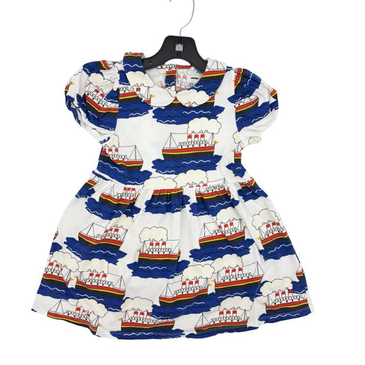 Mini Rodini white w/boats dress, 5-7 years