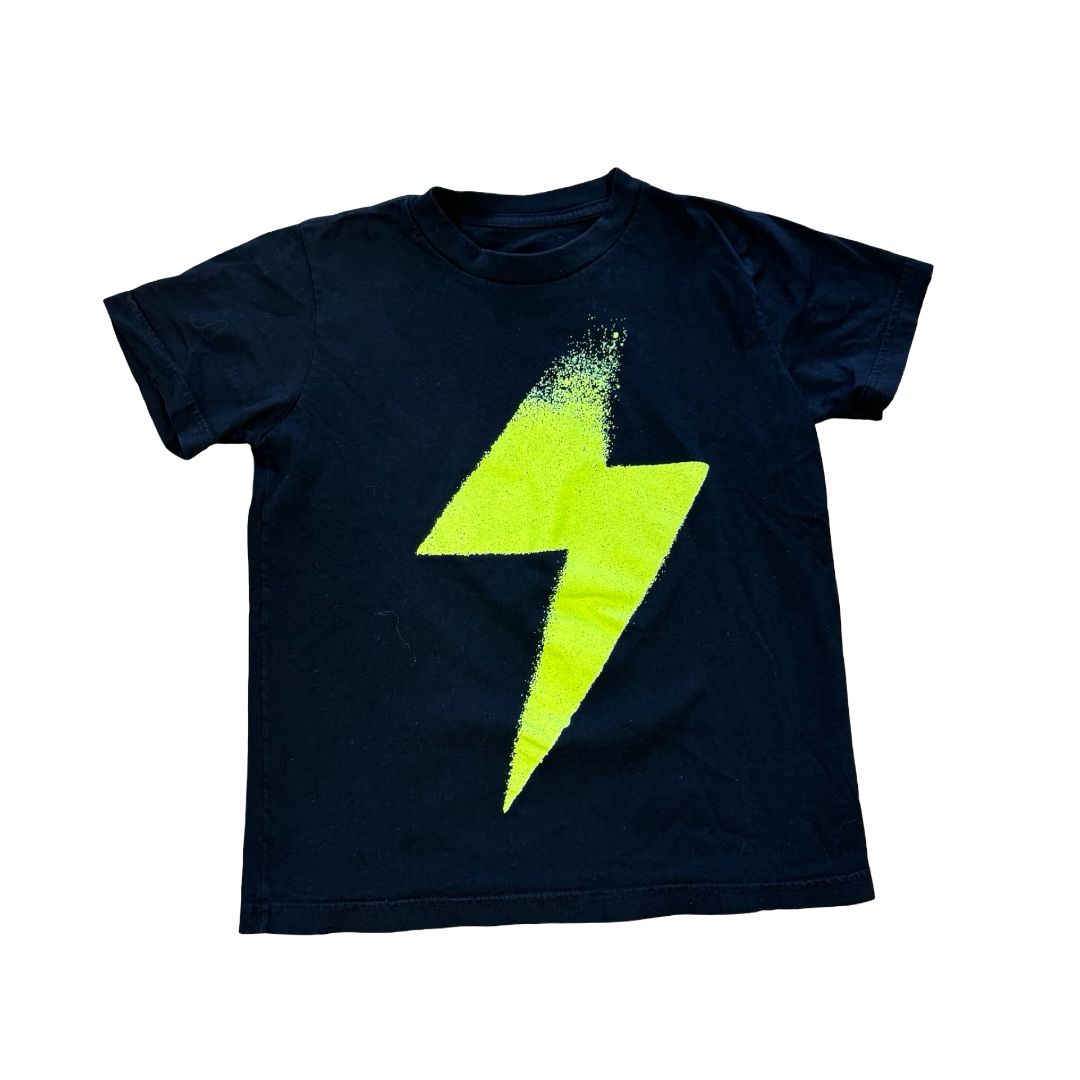 Nununu Black T-Shirt with Neon Lightning Bolt, 6-7 years