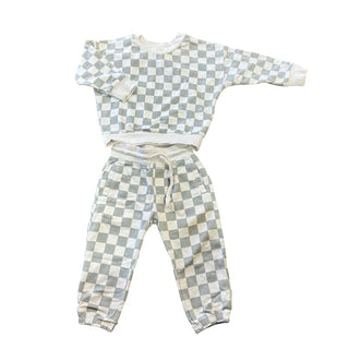 Rylee + Cru White and Green Checkered Sweatset, 12-18 months