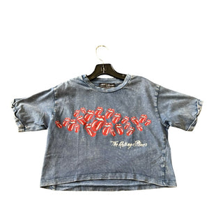 Zara Distressed Denim Blue Rolling Stones T-Shirt, 8 years