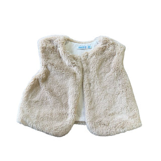 Mayoral Beige Faux Fur Button Vest, 36 months