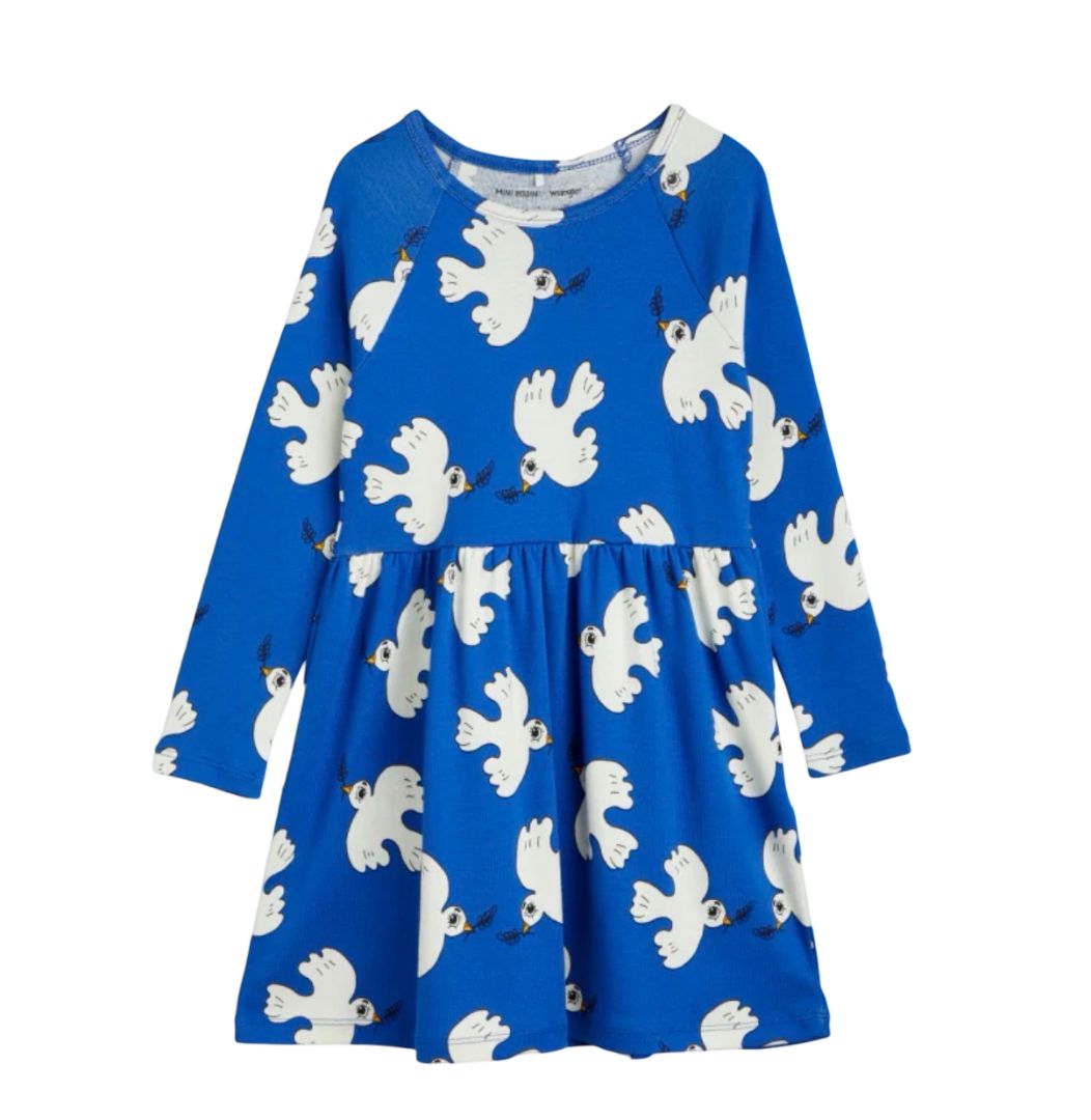Mini Rodini X Wrangler organic cotton jersey dress with peace dove , 7-9 years