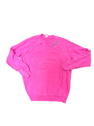 ISMES Hot Pink Sweater with Aloha Embroidery, Medium Womens