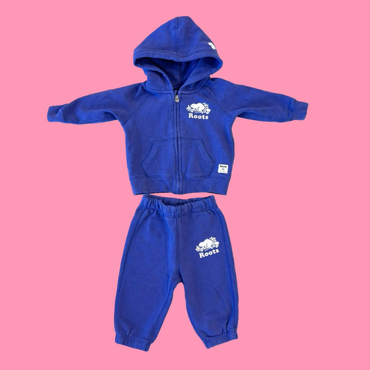 Roots Baby Purple hooded zip/sweat pant set, 6-12 months