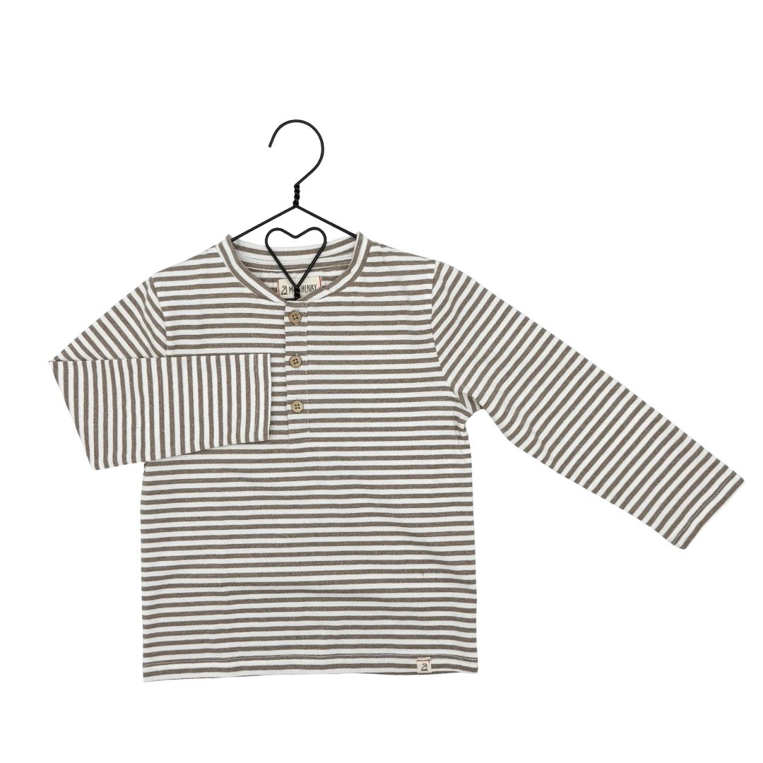 Me & Henry White and Brown Striped Long Sleeve Quarter Buttons New with Tags, 3-4 years