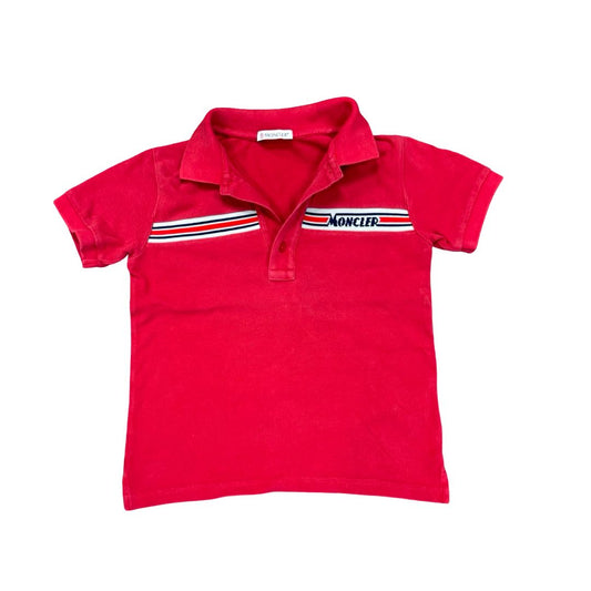 Moncler Red Collared T-Shirt with Stripes on Chest, 8 years