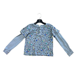 Splendid Blue T-Shirt with Long Sleeve Sleeves with Graphics and Quarter Buttons, 5-6 years