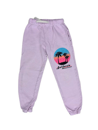 Californian Vintage Pale Purple Sweatpants with Palm Trees Sunset Graphic, 8 years