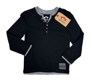 Appaman Black and Grey Faux-Layered Henley Longsleeve Tee, 6 years