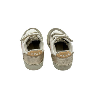 Veja pink/rose gold leather low top velcro sneakers, 7 little kid