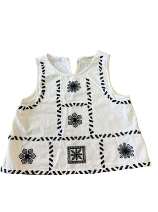 Zara White Tank Top with Black Embroidery, 11-12 years