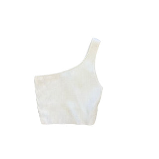 Babaton White One Shoulder Cropped Tank Top, xs