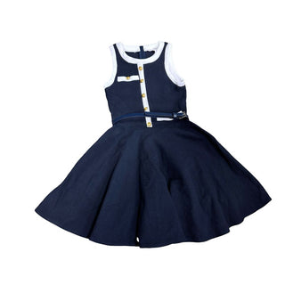 David Charles Navy Blue Tank Top Dress with White Trim, Gold Buttons and Belt, 9 years