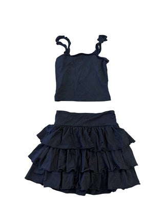 Flowers By Zoe Black tank/skirt w/ruffles set, 8-10 years (medium)