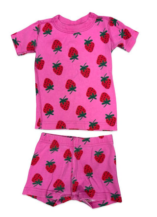 Hanna Anderson Strawberry Pattern Pajama Set with Tee and Shorts, 3 years