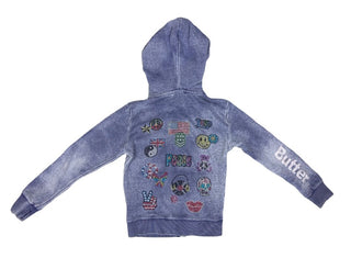 Butter Blue Wash Zip-up Hoodie with Gems, 6 years
