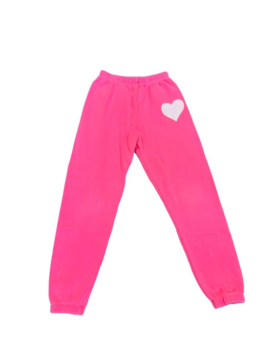 katie j pink sweatpants with heart, medium