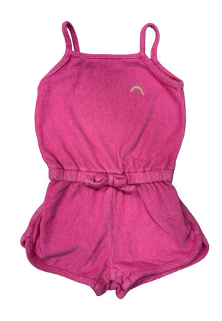 Gap Pink Terrycloth Romper with Rainbow Embroidery, 2 years
