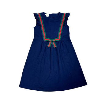 Gucci Navy Blue Dress with Gucci Stripes Design with Bow and Ruffled Sleeves, 10 years