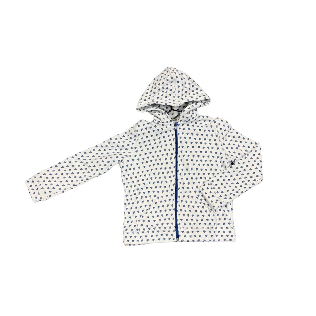 Roller Rabbit White Zip Up Sweatshirt with Blue Hearts, 10 years