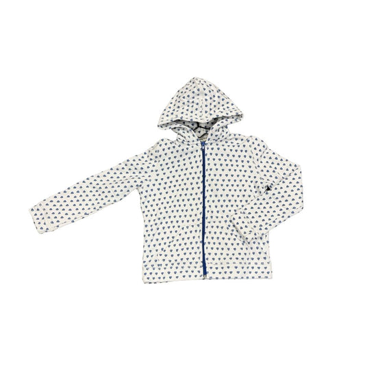 Roller Rabbit White Zip Up Sweatshirt with Blue Hearts, 10 years