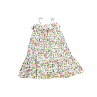Bonpoint Beach Holiday Cotton Dress in Pastel Summer Print with Icons, 8 years