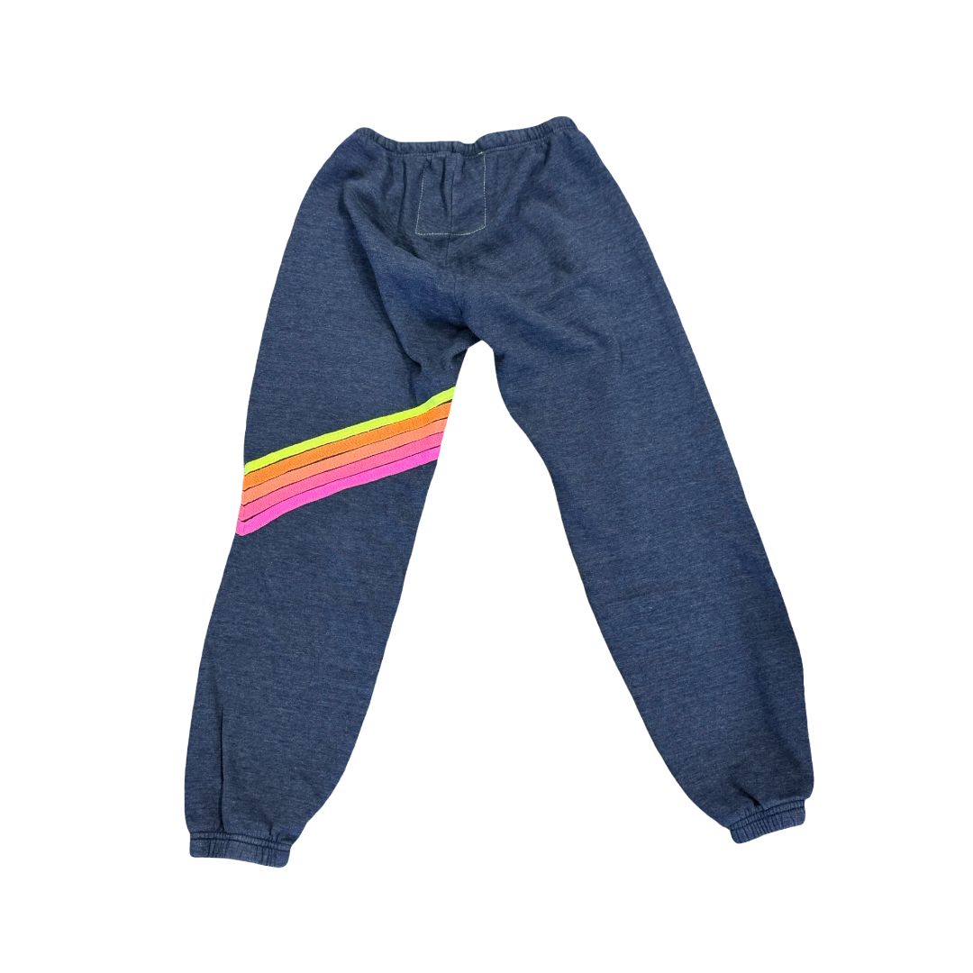 Aviator Nation Blue Sweatpants with Neon Rainbow, womens small