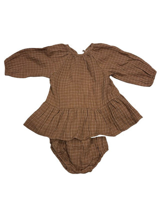 Quincy Mae Brown Checked Bodysuit with Skirt, 3-6 months