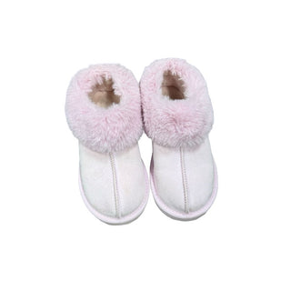 No Name Pink Suede Slippers with Soft Fur Rim, 2 big kid