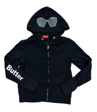 Butter Black Zip Up Hoodie with Beachy Cruise Gems , 8-10 years