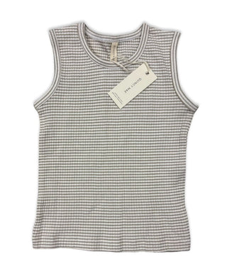 Quincy Mae Sand and White Stripe Rib Knit Tank, 18-24 months