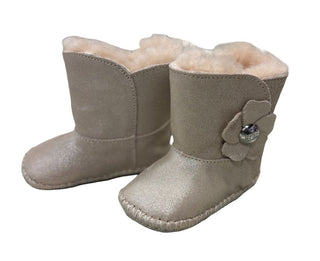 Ugg Silvery Beige Glitter Boots with Fur and Flower Details, 2-3 years