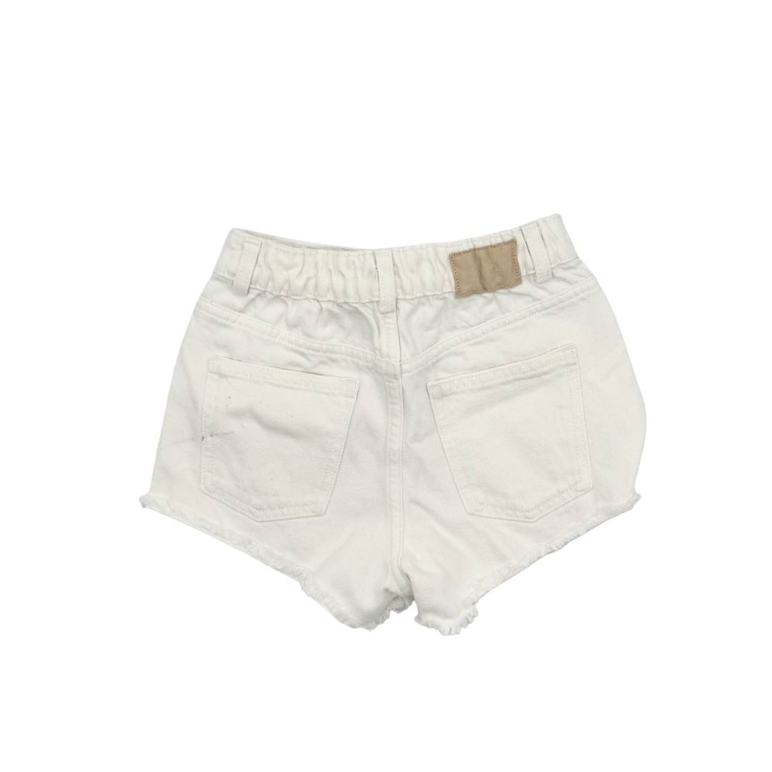 Tractr White High-Rise Denim Shorts with a Frayed Hem and Distressed Details, 8 years